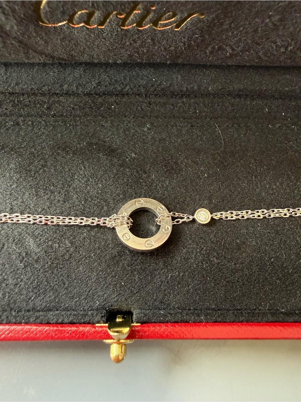 Authentic Cartier LOVE Bracelet on Chain in 18K white gold with 2 diamonds. - Picture 4 of 9